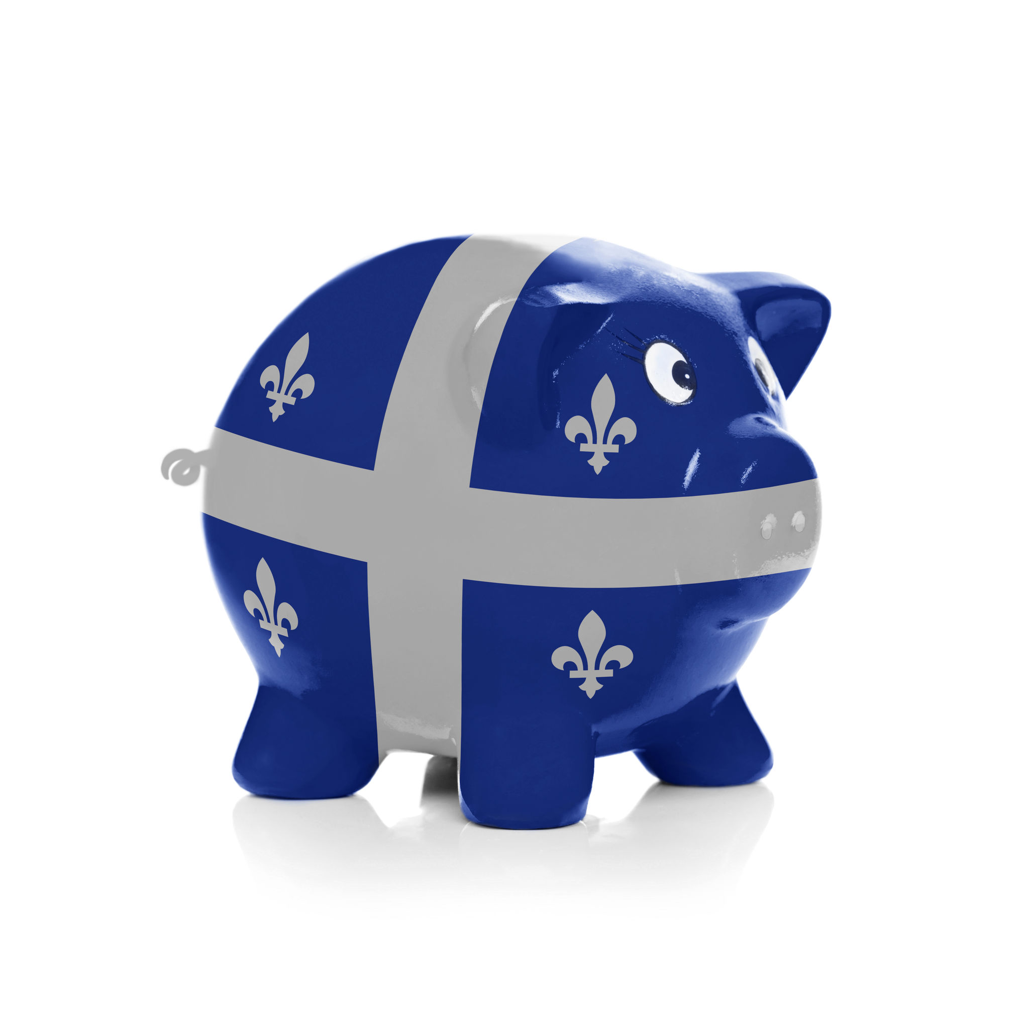 27199666 – piggy bank with flag coating over it isolated on white – quebec flag